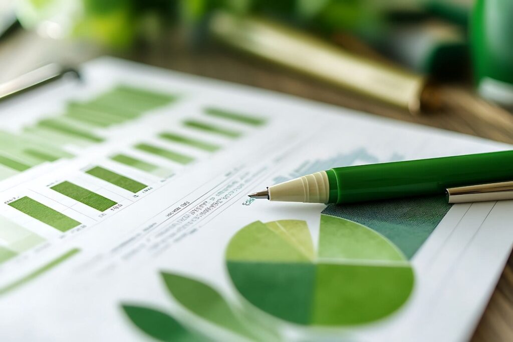 Primo piano di matita su un foglio con grafiche per le pratiche ESG in azienda